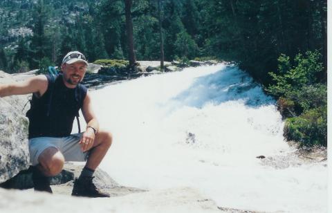 Hiking at horsetail falls near twin bridges, California 2003
