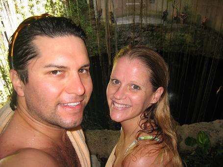 Swimming in a cenote in Chichen Itza Mex