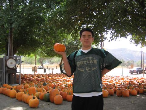 My son at the pumpkin patch