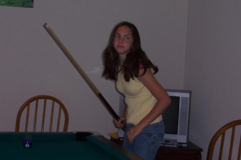 Kristen at the pool table