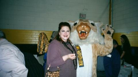 Tracy and Wampus Cat mascot