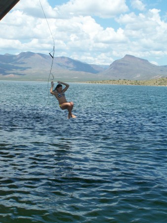 Amber jumping at Roosevelt Lake
