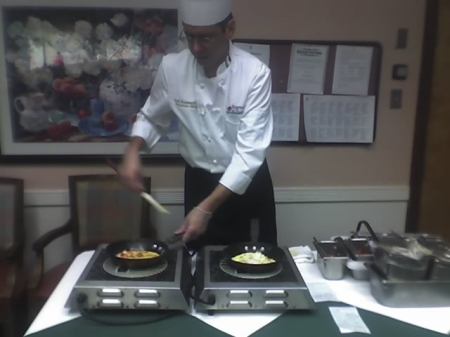Working the omelet bar