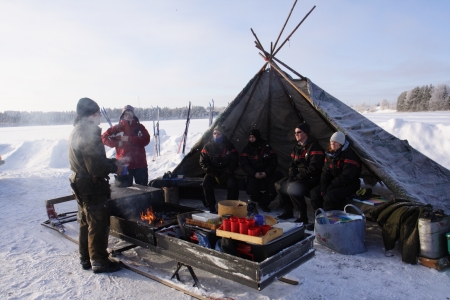 outdoor lunch during ice-fishing