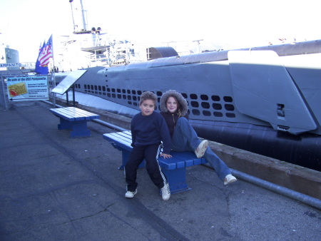 My kids in front of sub S.F.