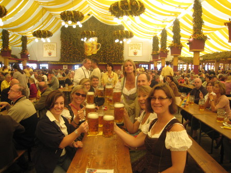 Family toasting at Oktoberfest in Stuttgart