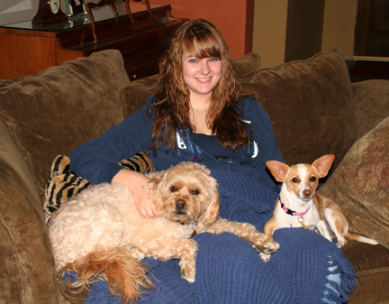 Daughter, Remy, and the dogs-Rusty and Stella