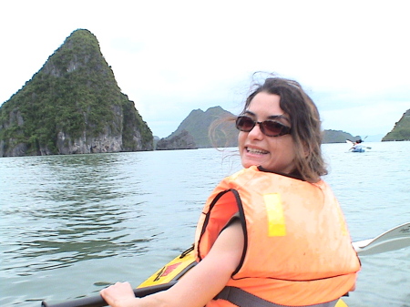 Wife Elif kayaking in Vietnam