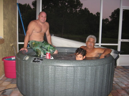 Three men in a tub