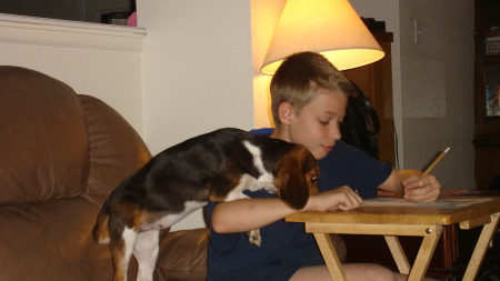 Mandy helping Kolten do Homework