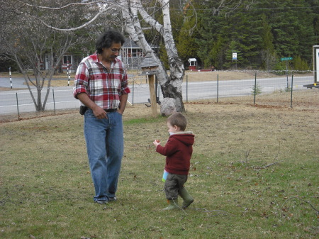 Just old enough to egg hunt with Grandpa Joe