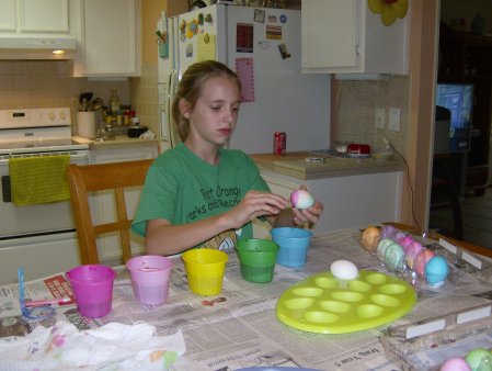 Leah coloring Easter eggs 2007