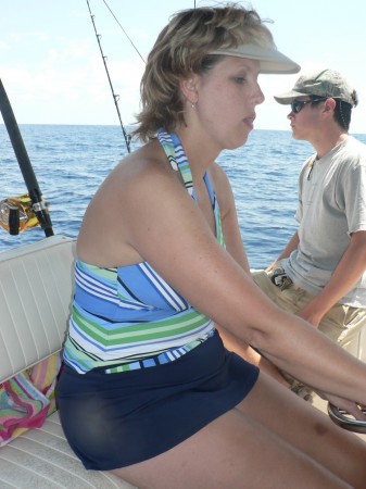 Amye driving the boat