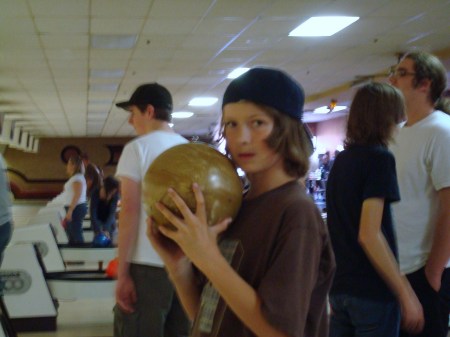 mason bowling with grandma and grandpa 2008