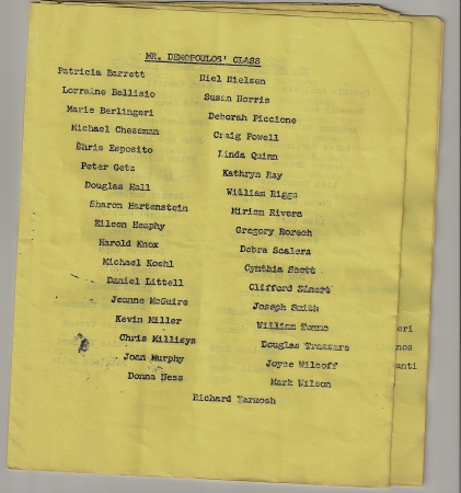 Mr. Demopoulos' 6th grade class roster 71-72