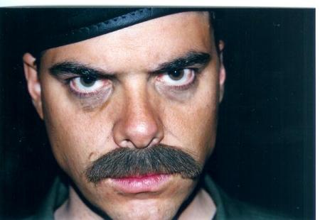 close up- bad guy...lol What a fake mustache