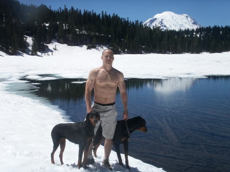 me and dogs frozen Dewey Lake WA