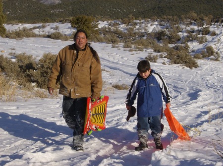 John & Nathaniel Sledding Taos Pueblo 2007