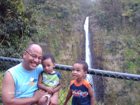 Daddy & Sons near Waterfall