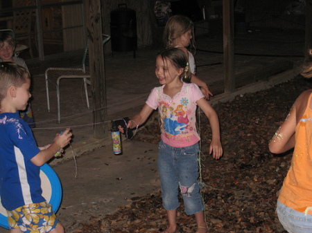 Silly string wars at Woody's Lake house
