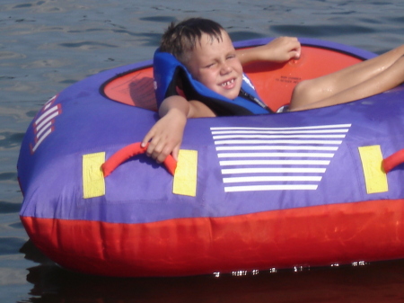 My grandsons first tube ride