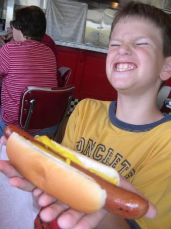 My son and his hot dog