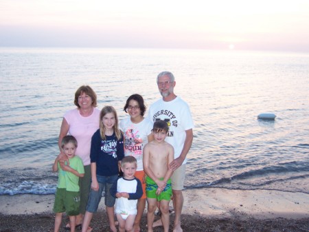 Julie and I and our five grandkids at Lk. Mich