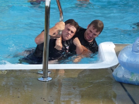 Brandon and Anthony in our pool...