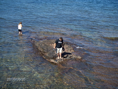 Kati and I - wading in Lake Superior