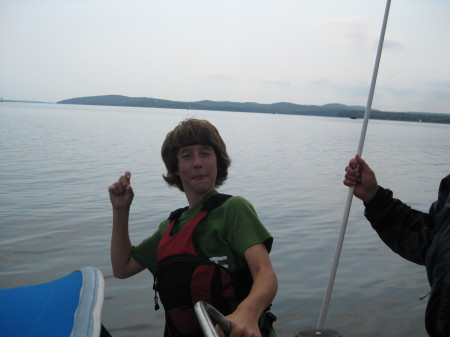 Asa being silly on the boat