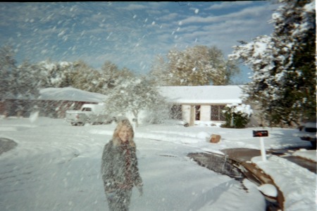 Audra, my wife, dancing in the blizzard