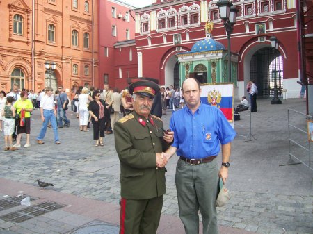 Striking a serious pose with comrade Stalin.
