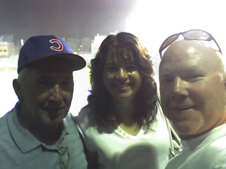 Kathy, Dad and I at Cubs game
