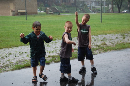 Boys in the rain!