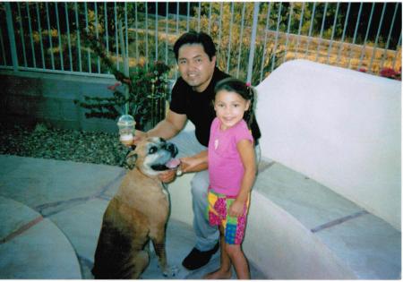 My duaghter, my dog Cha Cha and me.