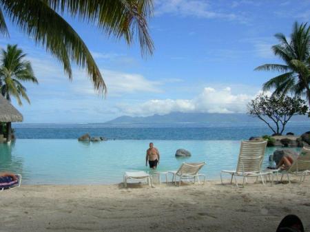 in tahiti with Moorea in the back ground