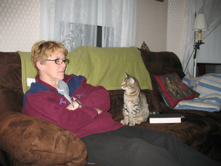 Me with my cat Tony and bird Foster
