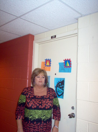 Cathy in front of her room #129