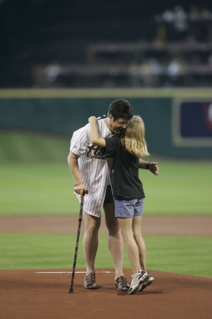 Hugging at the pitchers mound