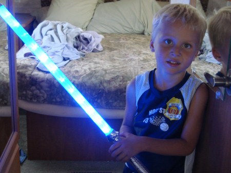 Dawson in our camper at Fair