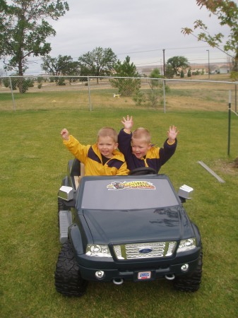 Henry and Noah in their new truck