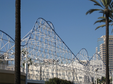 A scupture of the old wooden roller coaster