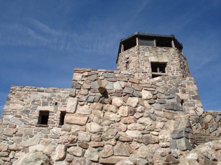 Historic fire lookout atop the mountain