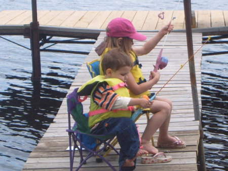 Grandkids fishing on dock