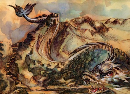 Dragon Wall - Pen & Ink w/Water Color