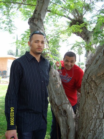 my sons Sean and Michael (behind tree)