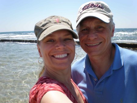 Us on the beach near the aqueducts in Israel