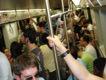 The packed subway in Boston