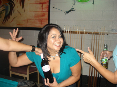 Tricia & her "B____H" wine bottle - haaha!