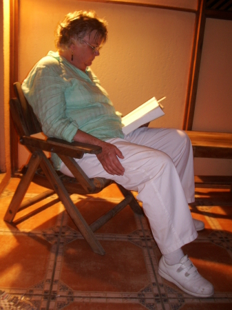 Judy, catching up on her reading